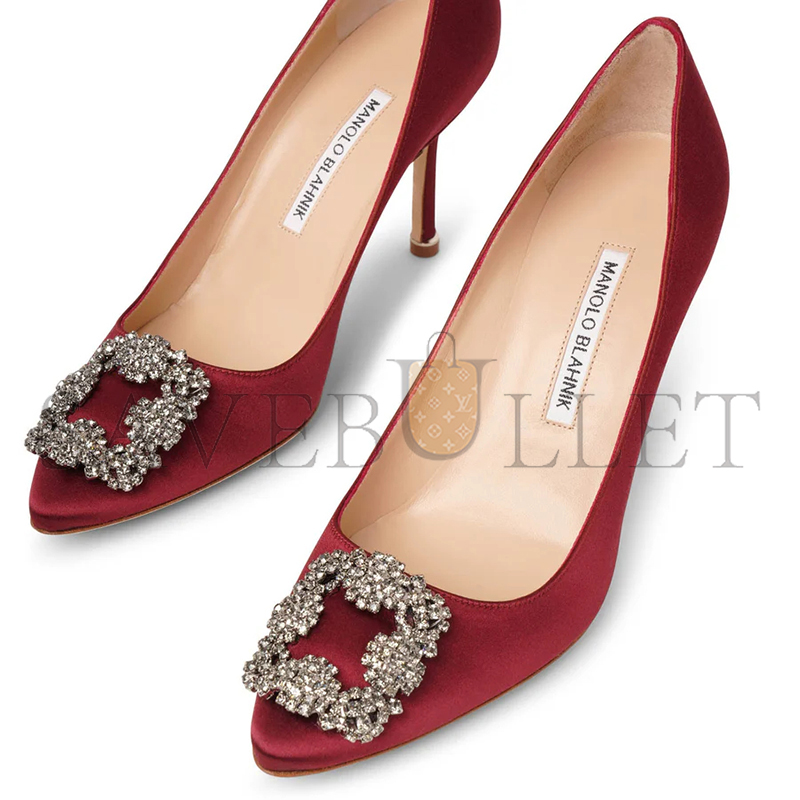 MANOLO BLAHNIK HANGISI 90 DARK RED SATIN PUMPS 9XX-0663-0039